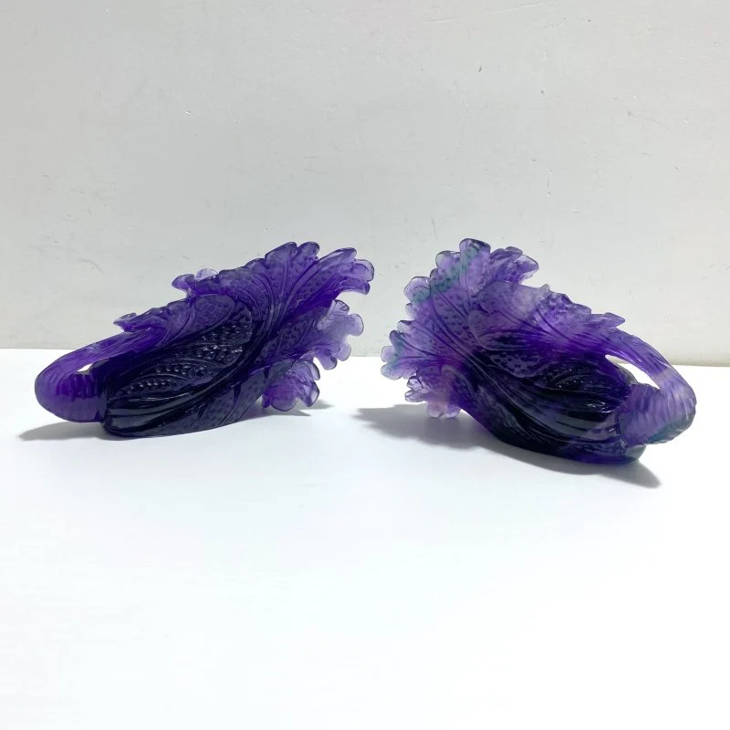 2 Pieces Purple Fluorite Chinese Cabbage Carving #4 - Image 4