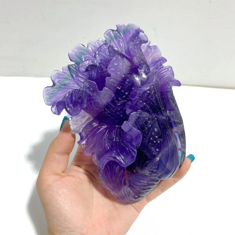 2 Pieces Purple Fluorite Chinese Cabbage Carving #4 - Image 6