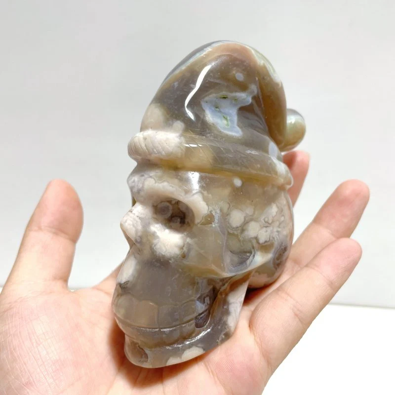 2 Pieces Sakura Flower Agate Christmas Hat Skull Carving - Image 6