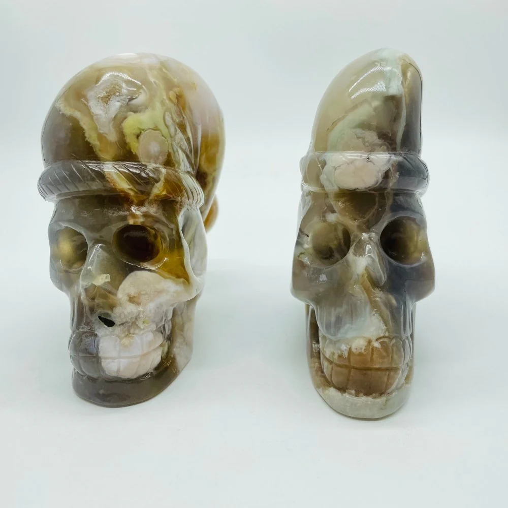 2 Pieces Sakura Flower Agate Christmas Hat Skull Carving - Image 2