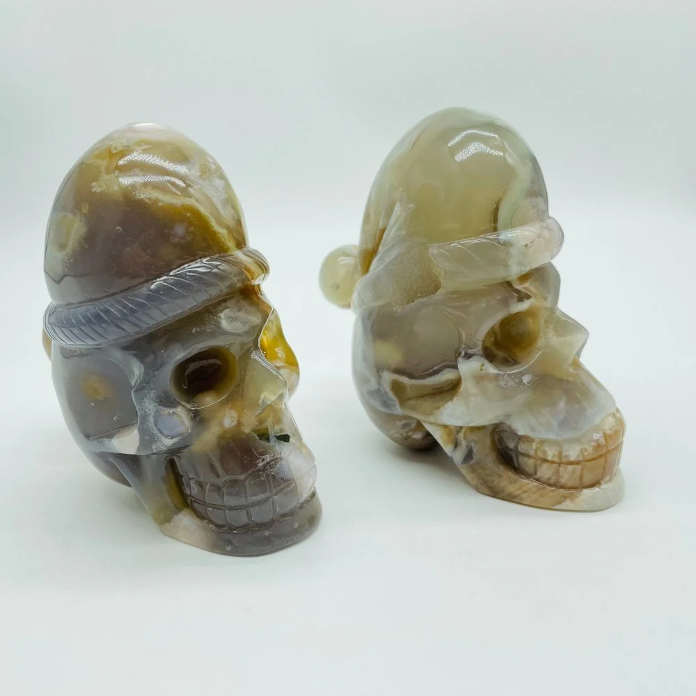 2 Pieces Sakura Flower Agate Christmas Hat Skull Carving - Image 3