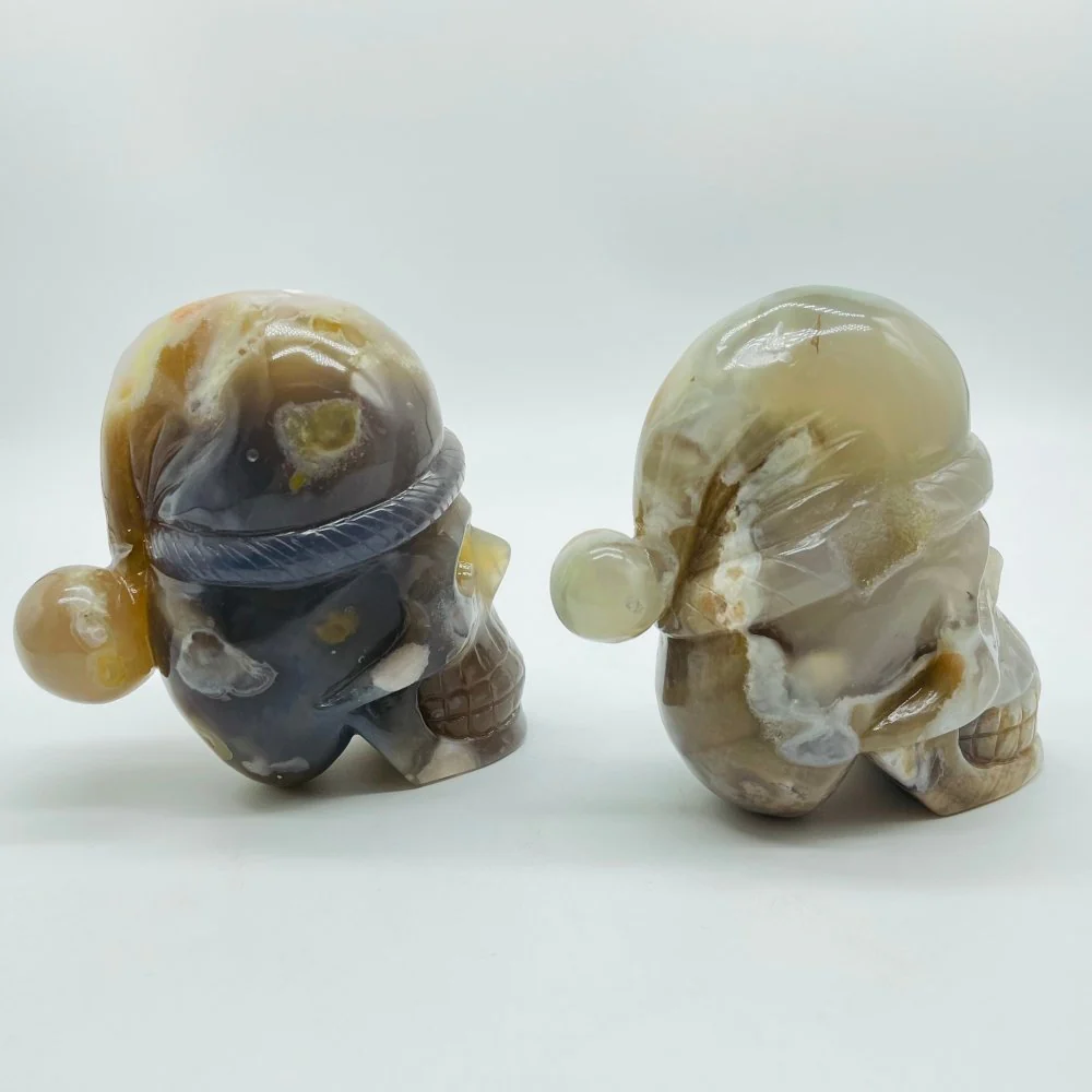 2 Pieces Sakura Flower Agate Christmas Hat Skull Carving - Image 4