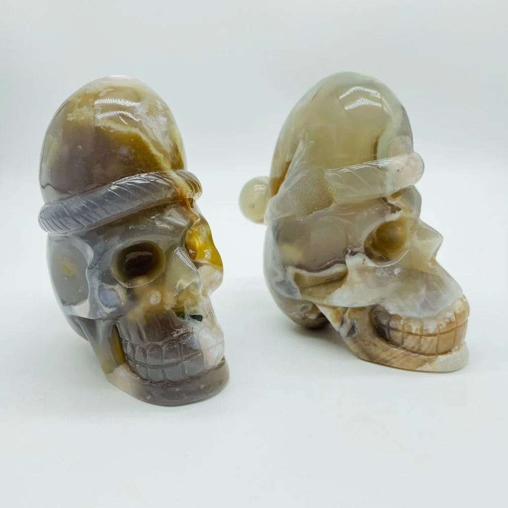 2 Pieces Sakura Flower Agate Christmas Hat Skull Carving - Image 5