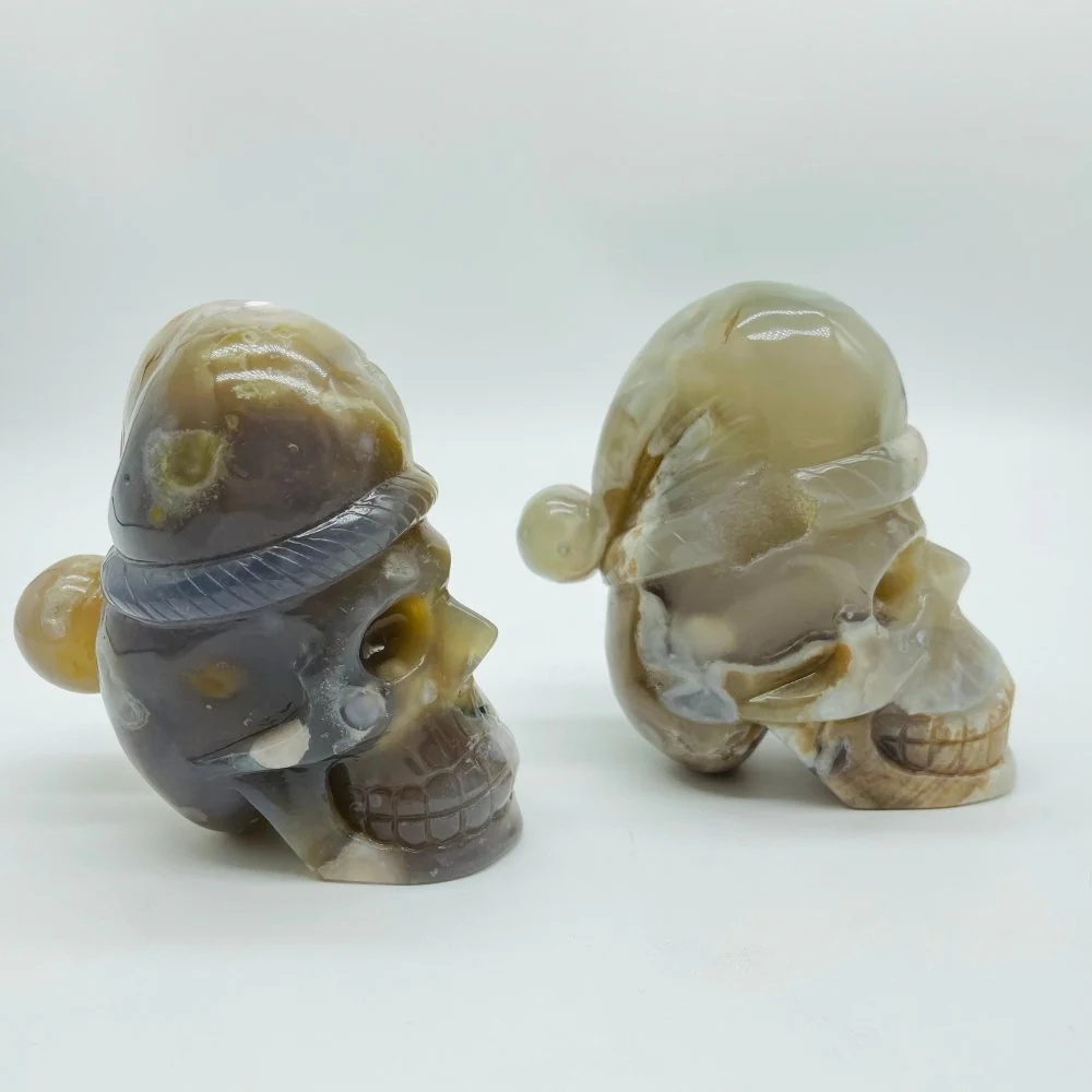 2 Pieces Sakura Flower Agate Christmas Hat Skull Carving - Image 6