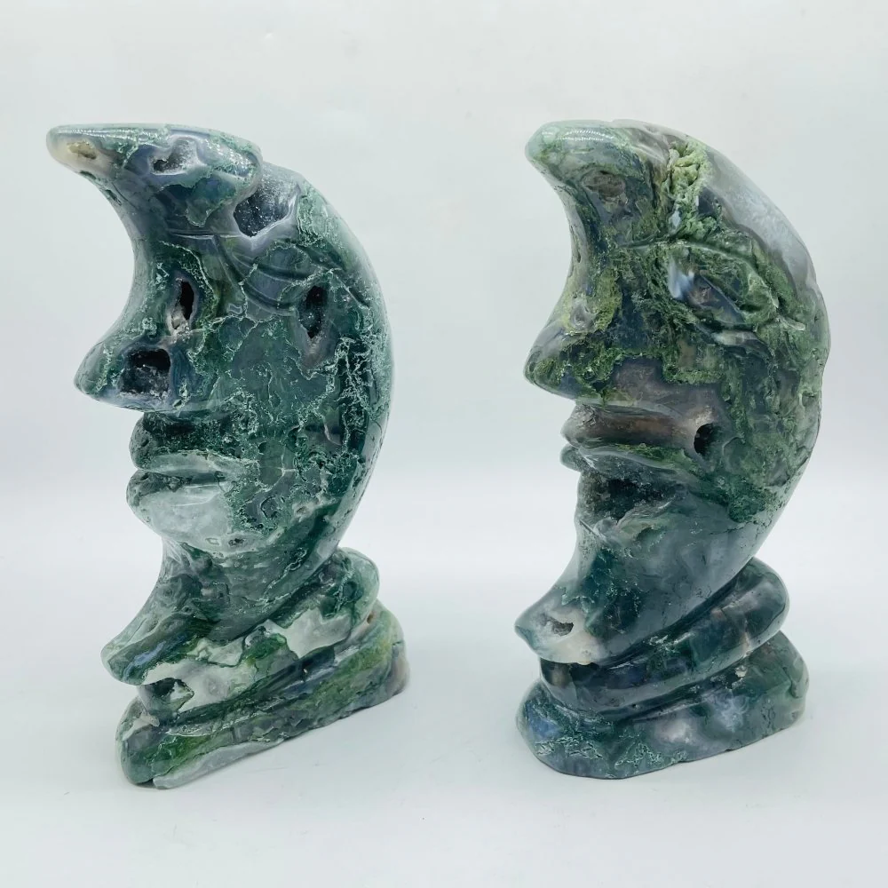 2 Pieces Beautiful Moss Agate Moon Face - Image 2