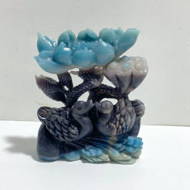 2 Pieces Trolleite Flower & Mandarin Duck Carving - Image 2