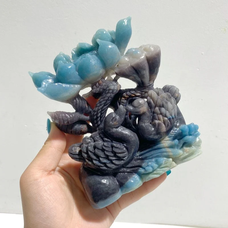 2 Pieces Trolleite Flower & Mandarin Duck Carving - Image 4