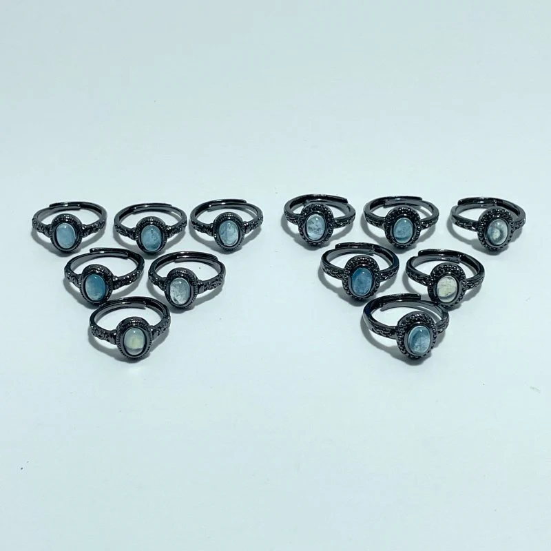 2 Styles Aquamarine Black Rings Wholesale