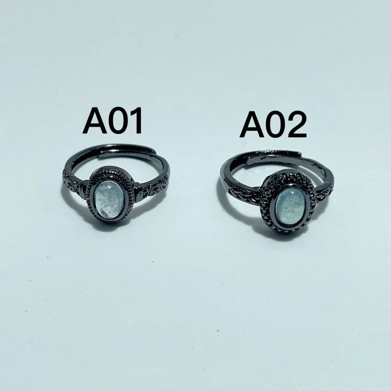 2 Styles Aquamarine Black Rings Wholesale - Image 2