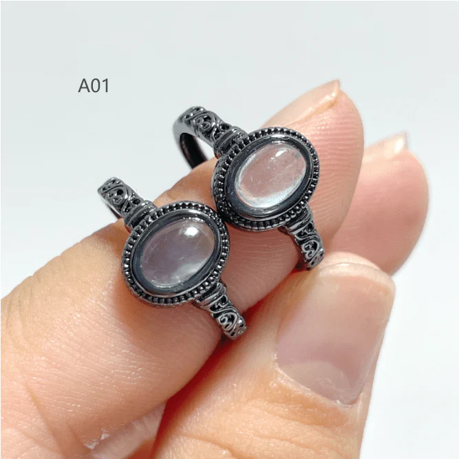 2 Styles Aquamarine Black Rings Wholesale - Image 3