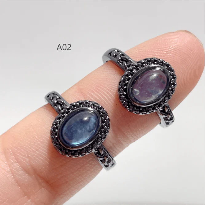 2 Styles Aquamarine Black Rings Wholesale - Image 5
