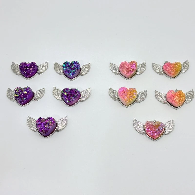2 Types Aura Quartz Cluster Heart Wing Pendant Wholesale