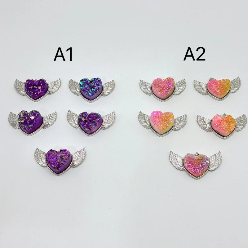 2 Types Aura Quartz Cluster Heart Wing Pendant Wholesale - Image 2