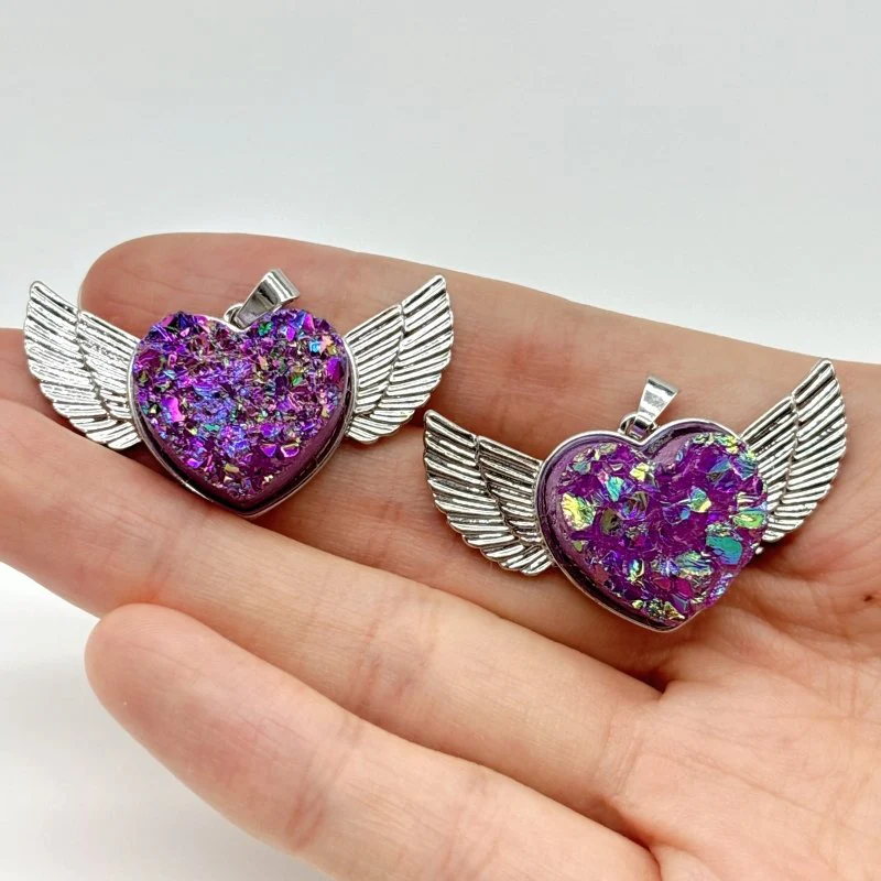 2 Types Aura Quartz Cluster Heart Wing Pendant Wholesale - Image 6