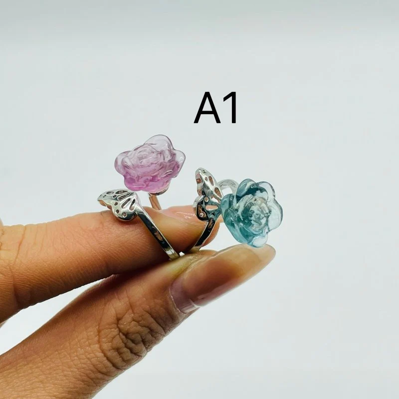 2 Types Beautiful Rainbow Fluorite Lotus Rose Ring Wholesale - Image 2
