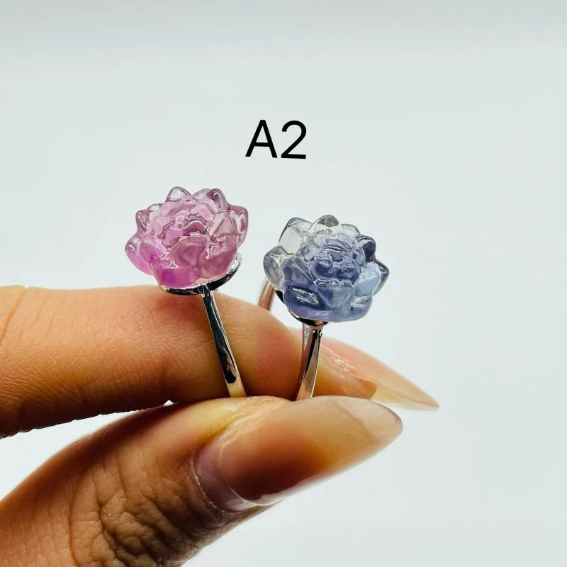 2 Types Beautiful Rainbow Fluorite Lotus Rose Ring Wholesale - Image 3