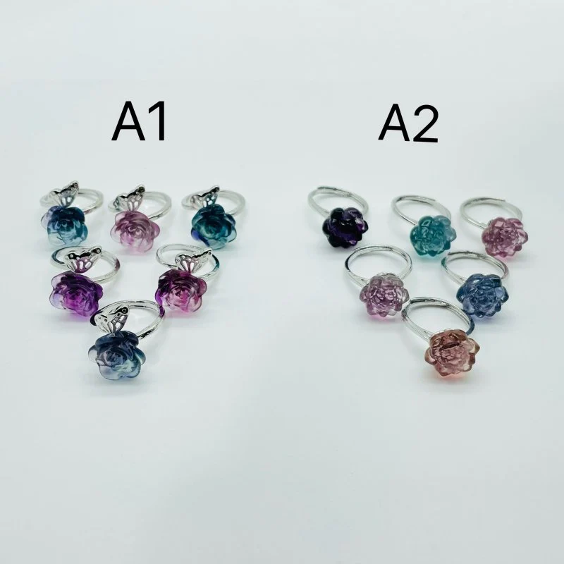 2 Types Beautiful Rainbow Fluorite Lotus Rose Ring Wholesale - Image 4