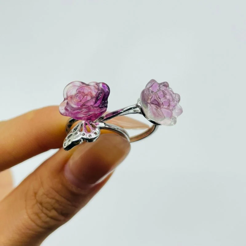2 Types Beautiful Rainbow Fluorite Lotus Rose Ring Wholesale - Image 5