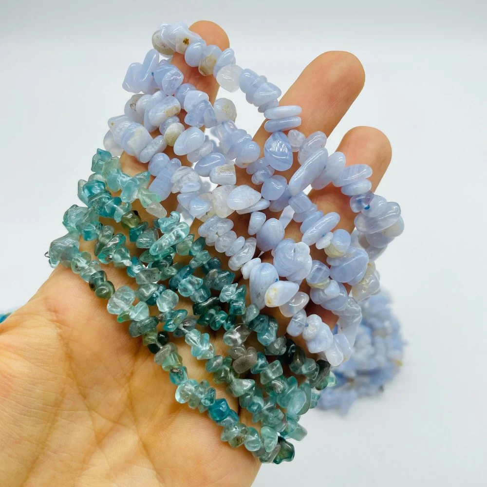 2 Types Chip Bracelet Wholesale Blue Lace Agate Translucent Clear Apatite - Image 2