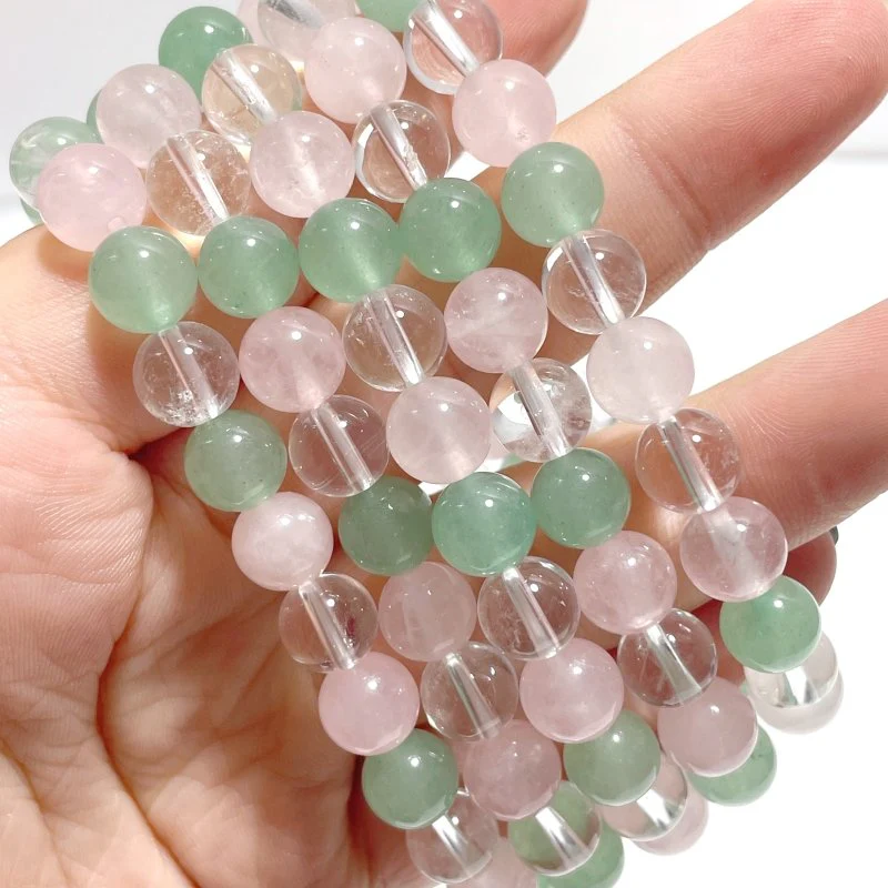 2 Types Clear Quartz Rose Quartz Mixed Angelite Green Aventurine Bracelet Wholesale - Image 3