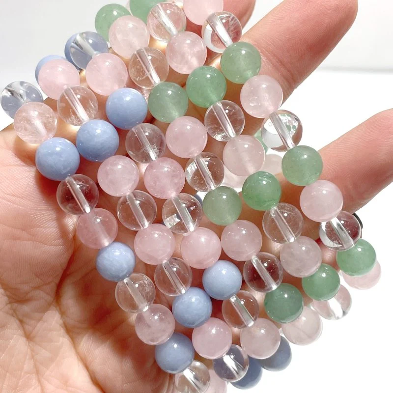 2 Types Clear Quartz Rose Quartz Mixed Angelite Green Aventurine Bracelet Wholesale - Image 6