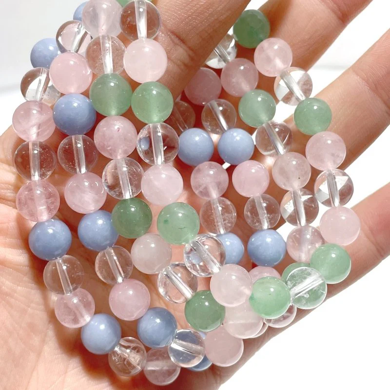 2 Types Clear Quartz Rose Quartz Mixed Angelite Green Aventurine Bracelet Wholesale - Image 7