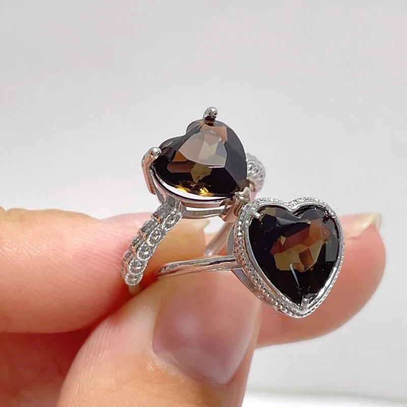 2 Types Cut Faceted Smoky Quartz Rings Heart Shape Wholesale