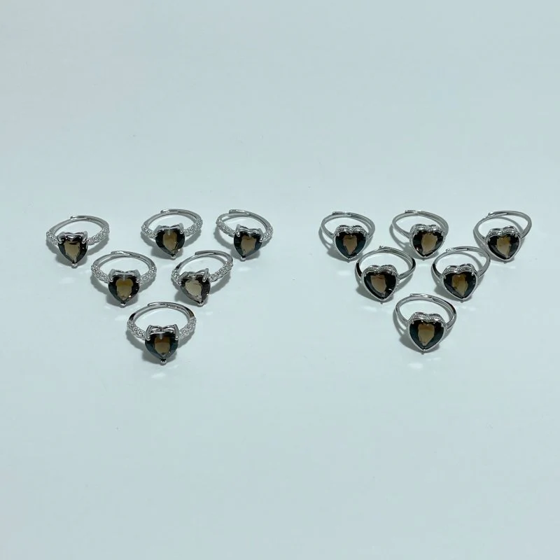 2 Types Cut Faceted Smoky Quartz Rings Heart Shape Wholesale - Image 2