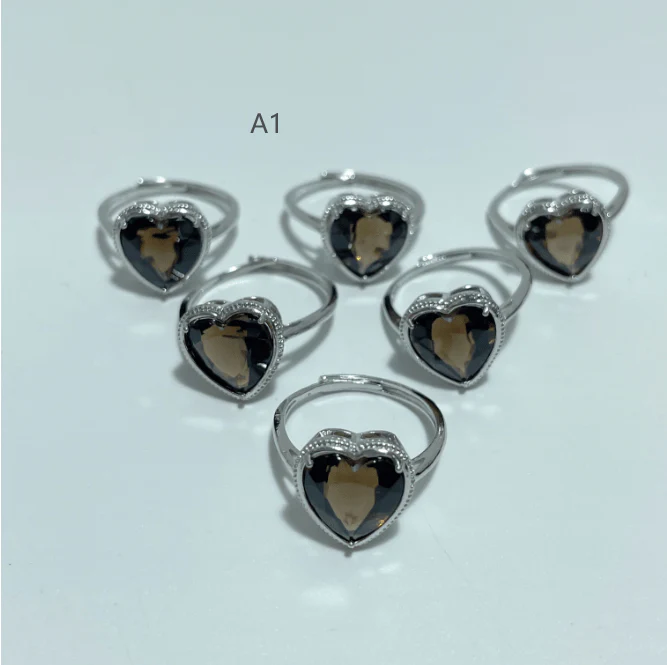 2 Types Cut Faceted Smoky Quartz Rings Heart Shape Wholesale - Image 3