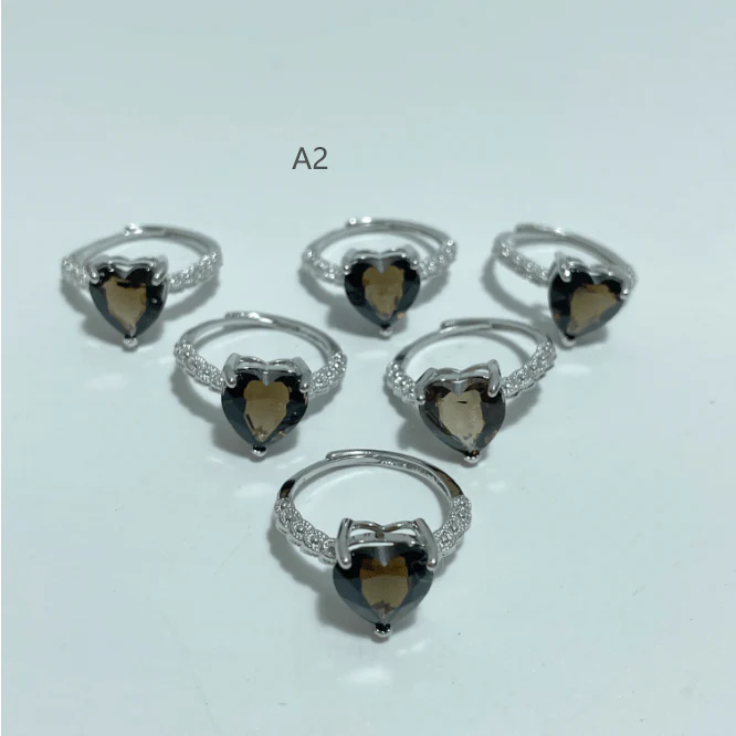 2 Types Cut Faceted Smoky Quartz Rings Heart Shape Wholesale - Image 5