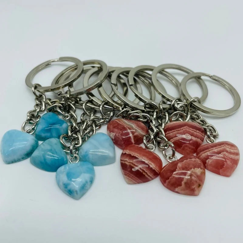 2 Types Heart Keychain Wholesale Larimar Rhodochrosite - Image 2
