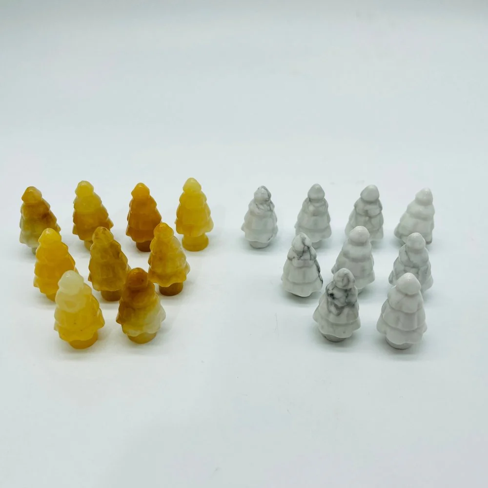 2 Types Mini Christmas Tree Howlite & Yellow Agate Pine Tree Carving Wholesale