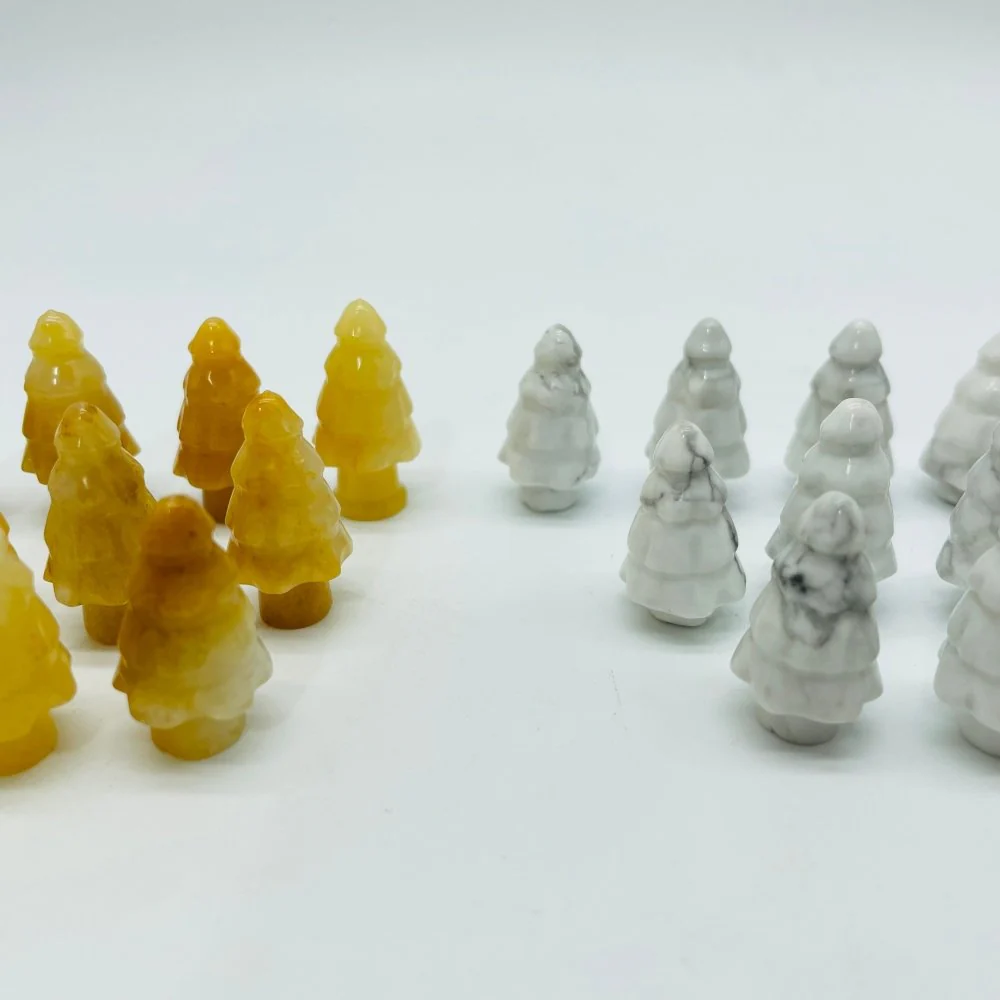 2 Types Mini Christmas Tree Howlite & Yellow Agate Pine Tree Carving Wholesale - Image 2