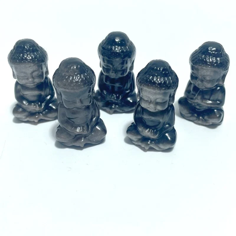 2 Types Small Buddha Carving Wholesale Labradorite Silver Sheen Obsidian
