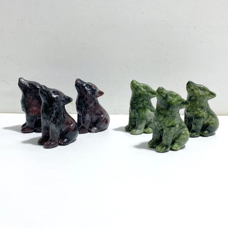2 Types Wolf Carving Wholesale Green Jade Garnet