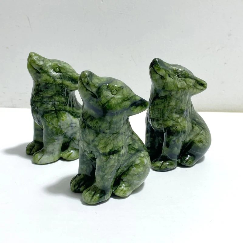 2 Types Wolf Carving Wholesale Green Jade Garnet - Image 3