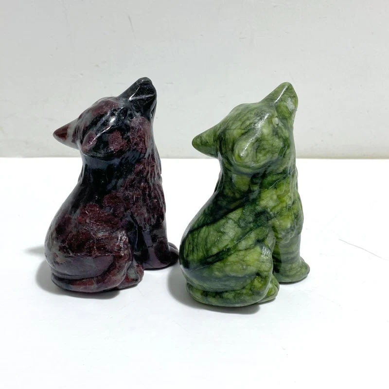 2 Types Wolf Carving Wholesale Green Jade Garnet - Image 7
