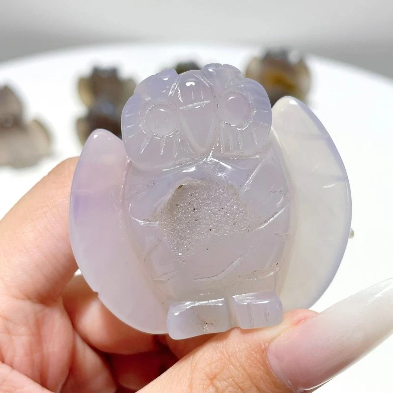 18 Pieces Geode Druzy Agate Owl Carving - Image 3