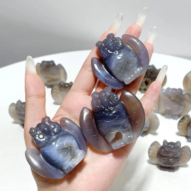 18 Pieces Geode Druzy Agate Owl Carving - Image 4