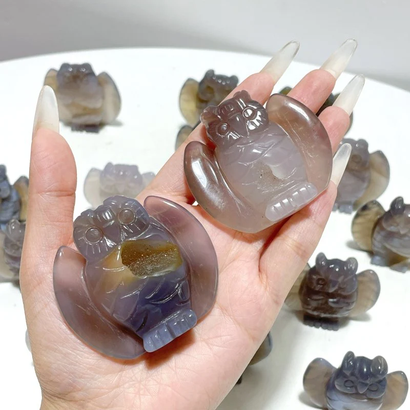 18 Pieces Geode Druzy Agate Owl Carving - Image 5