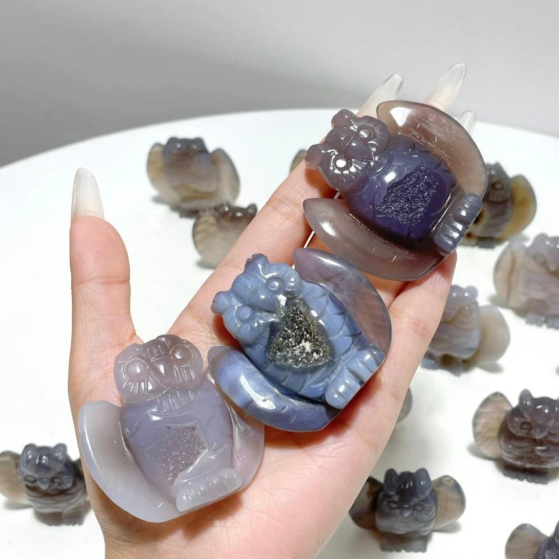 18 Pieces Geode Druzy Agate Owl Carving - Image 6
