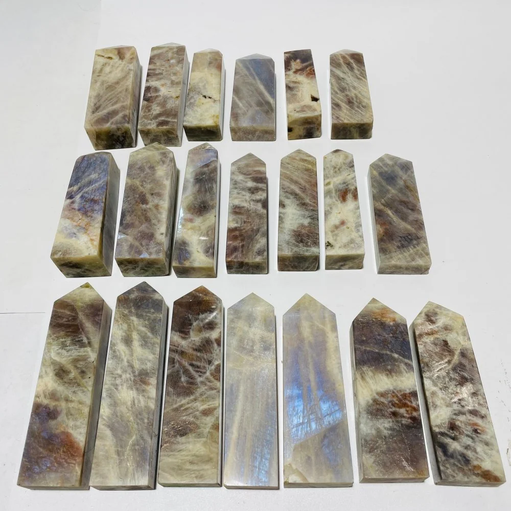 20 Pieces Large Sunstone Mixed Moonstone High Quality Four-Sided Points - Image 2