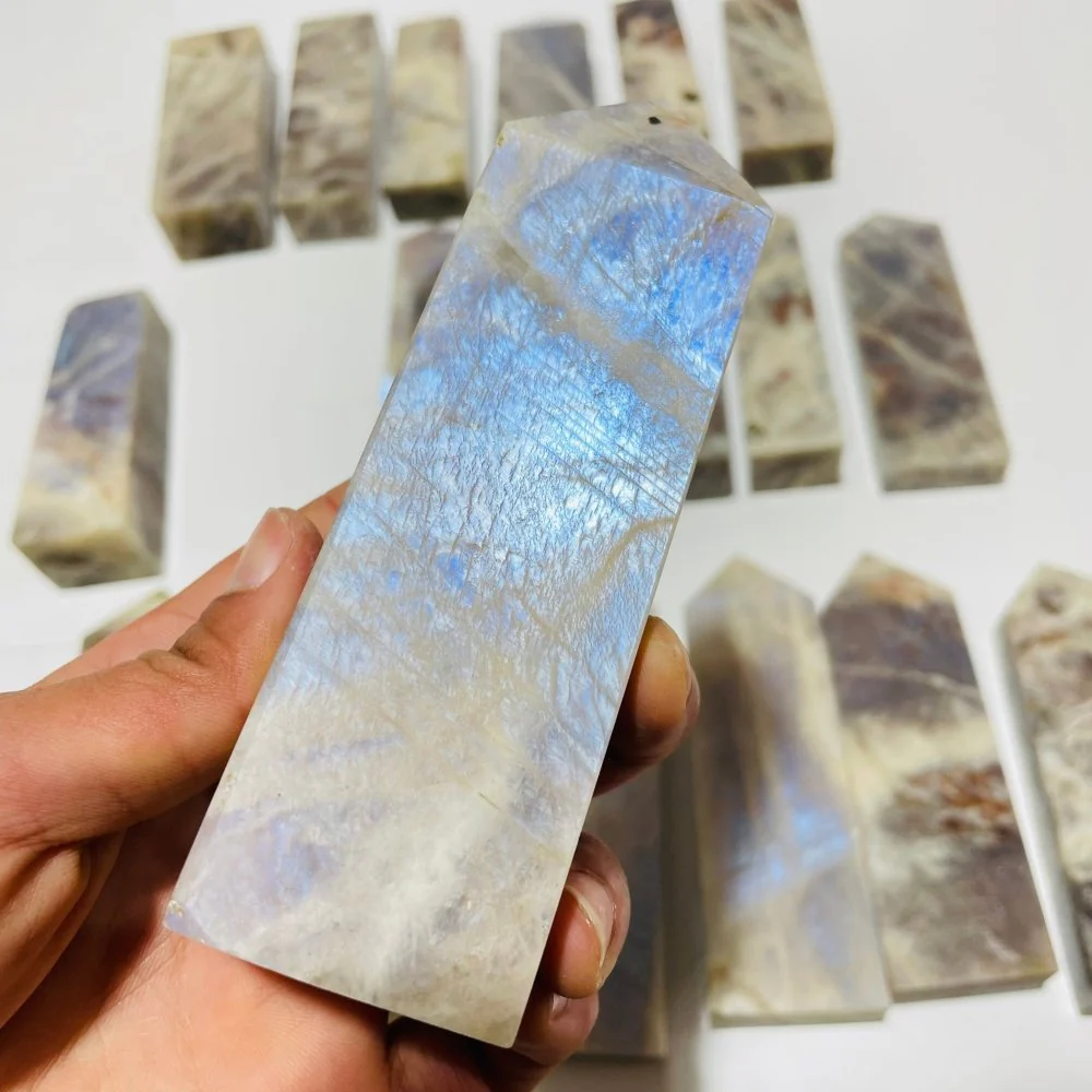 20 Pieces Large Sunstone Mixed Moonstone High Quality Four-Sided Points - Image 5