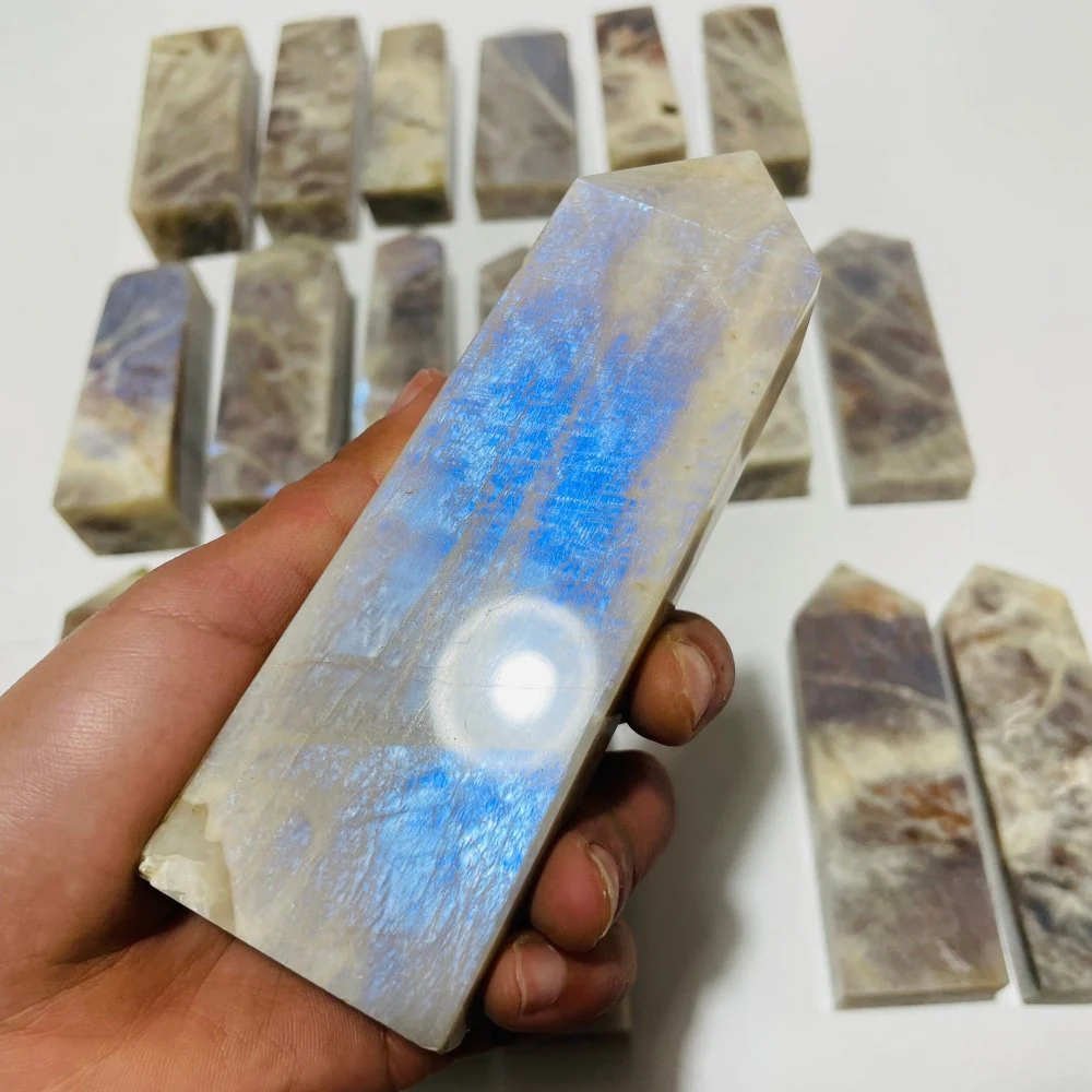 20 Pieces Large Sunstone Mixed Moonstone High Quality Four-Sided Points - Image 6