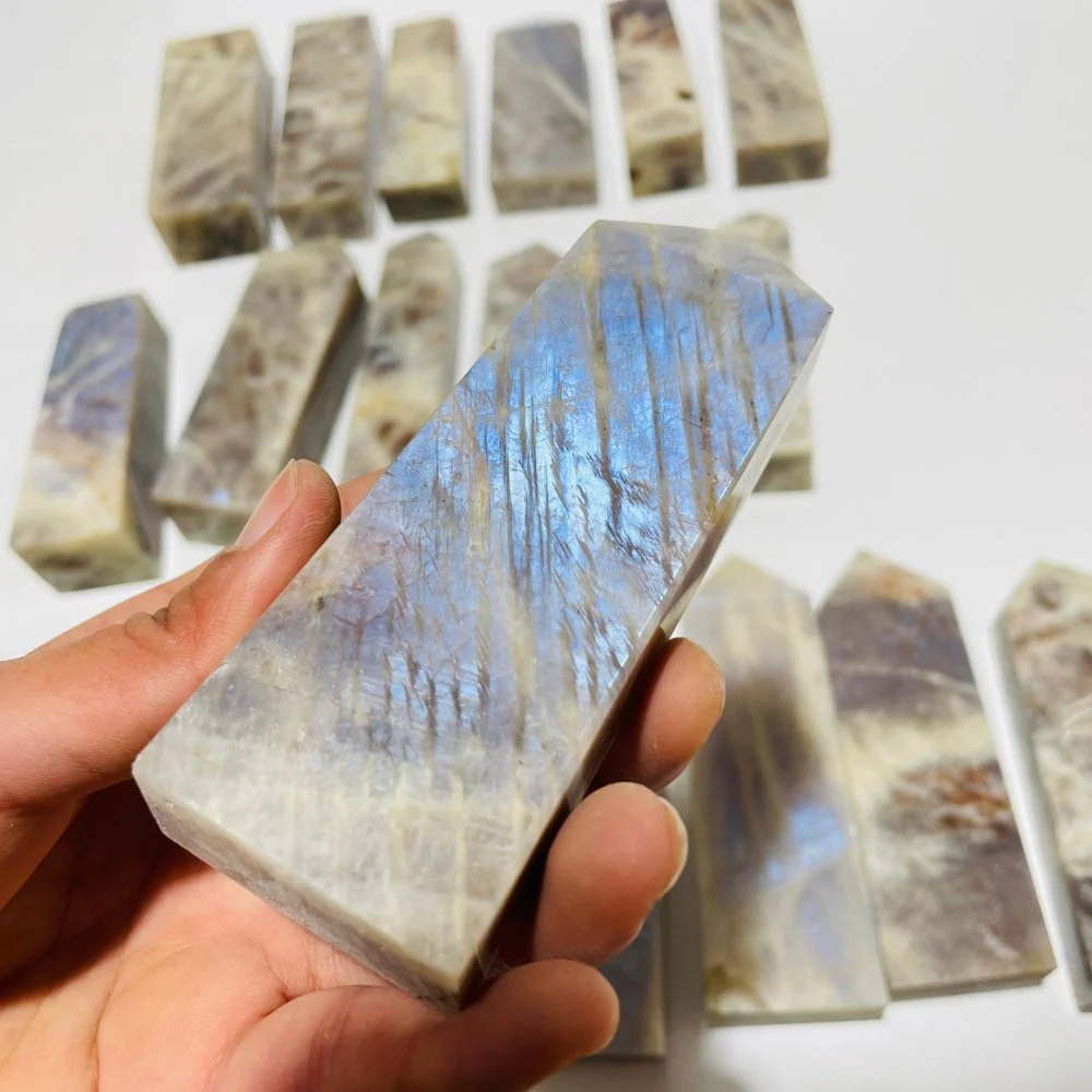 20 Pieces Large Sunstone Mixed Moonstone High Quality Four-Sided Points - Image 7