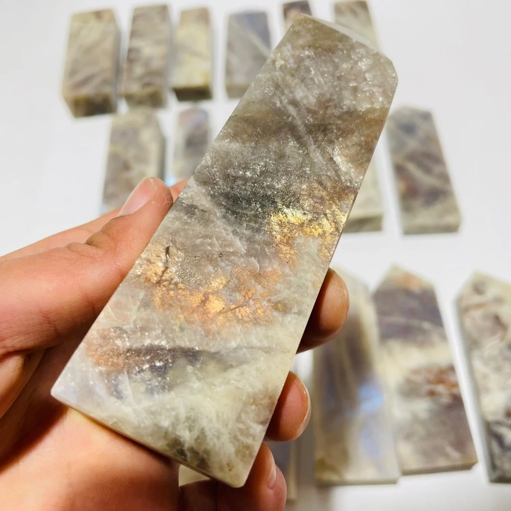 20 Pieces Large Sunstone Mixed Moonstone High Quality Four-Sided Points - Image 8