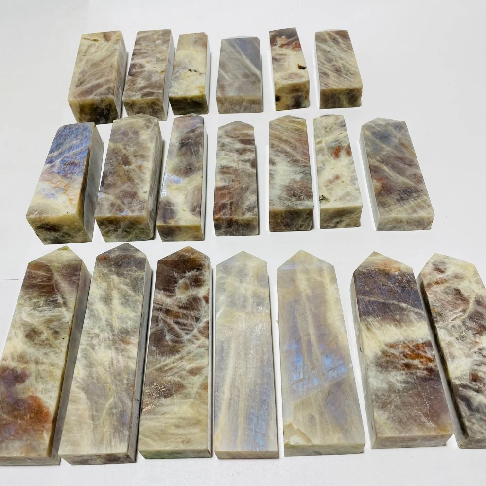 20 Pieces Large Sunstone Mixed Moonstone High Quality Four-Sided Points - Image 9