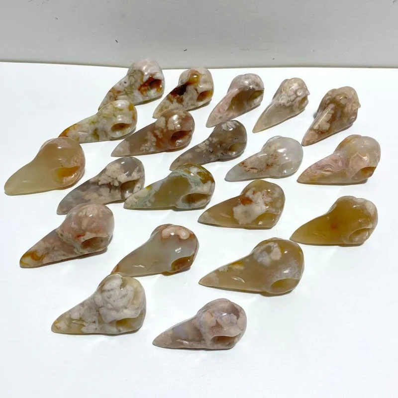 20 Pieces Sakura Flower Agate Crow Skull Carving
