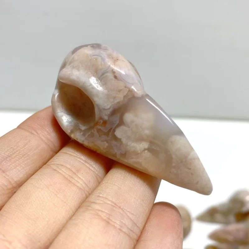 20 Pieces Sakura Flower Agate Crow Skull Carving - Image 2