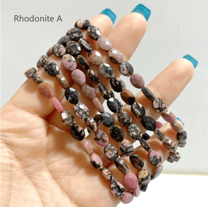20 Types Cut Faceted Oval Shape Bracelet Caribbean Calcite Moss Agate Rhodonite Wholesale - Image 20